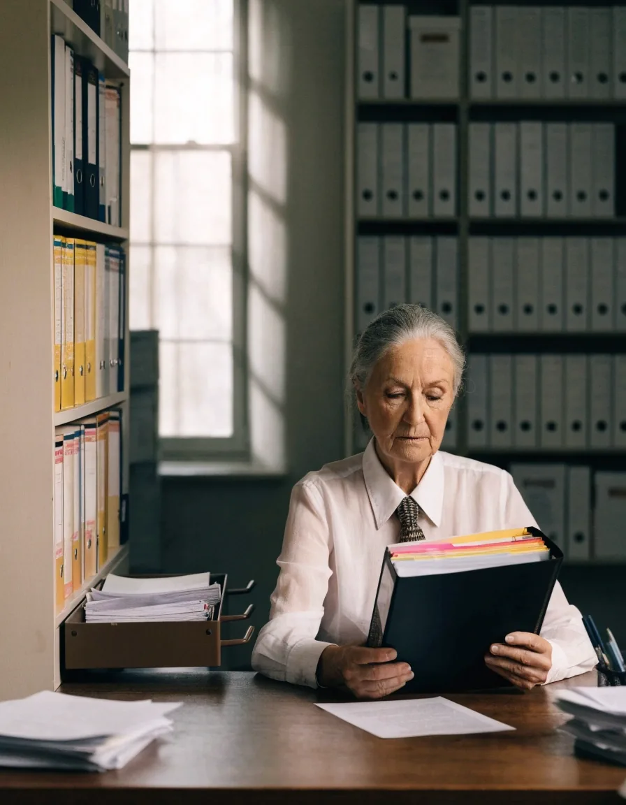 A month-end close binder stack with page tabs fanned open on a desk